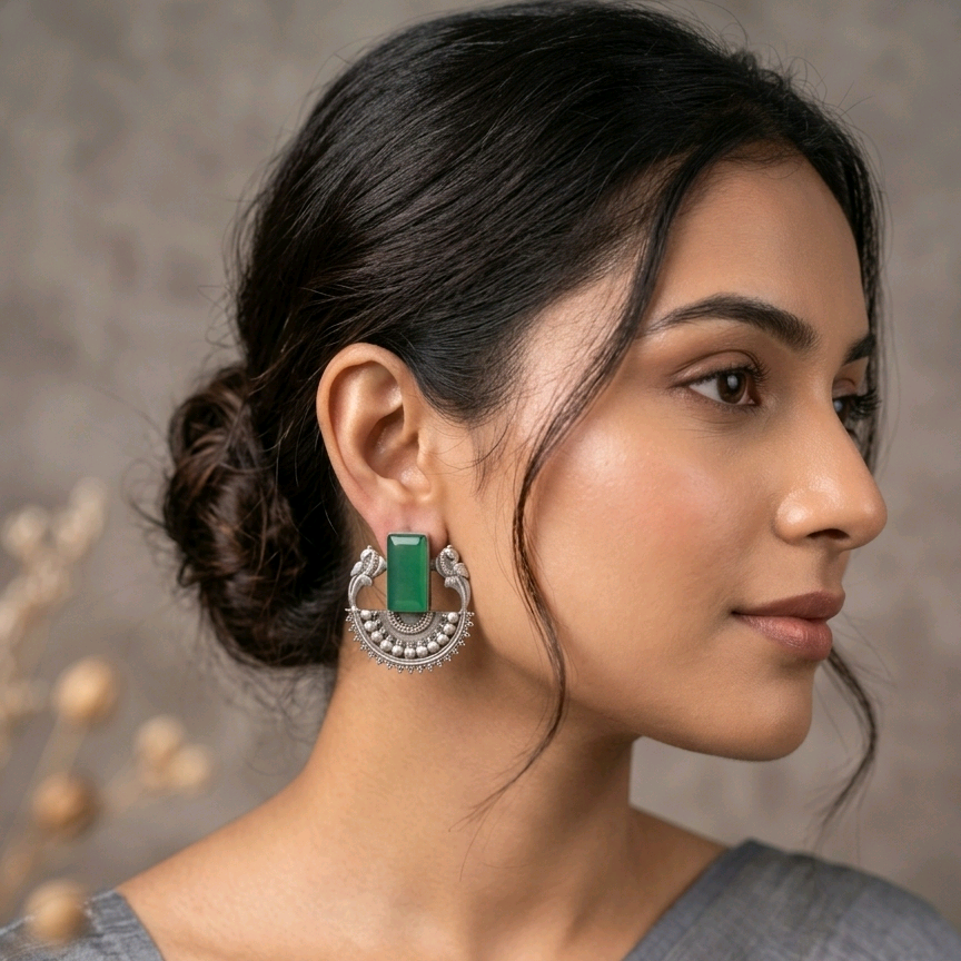 Silver Chandbali Stud Earrings 